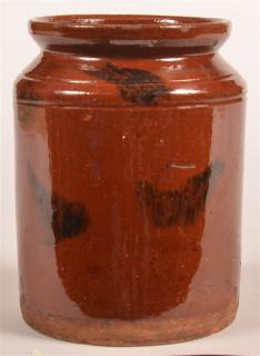 Appraisal: PA Mottle Glazed Redware Storage Crock Pennsylvania th Century Mottle