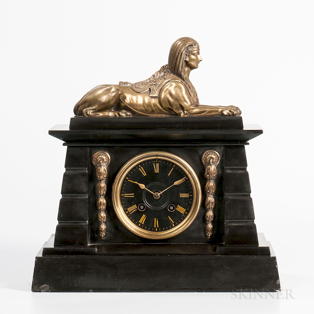 Appraisal: Brass-mounted Egyptian Deity-form Mantel Clock Brass-mounted Egyptian Deity-form Mantel Clock