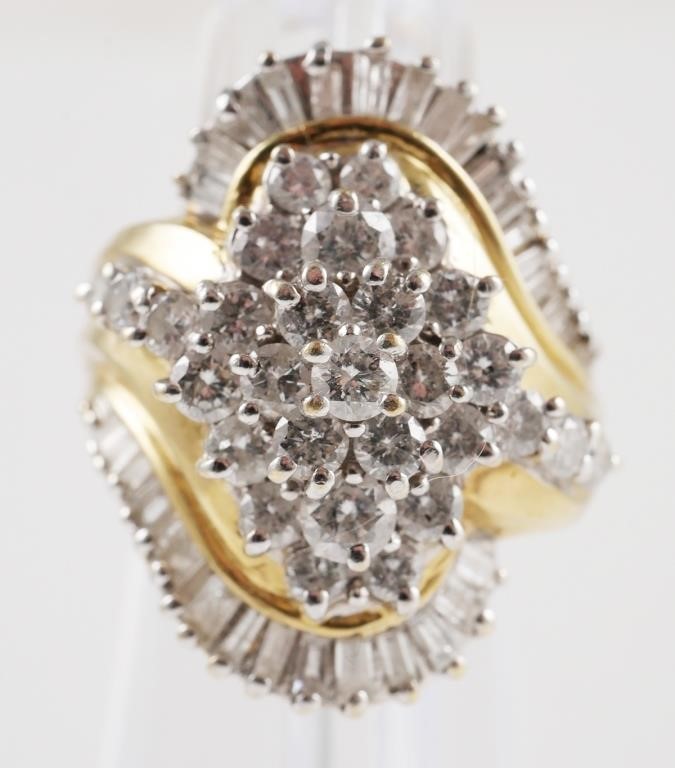 Appraisal: K GOLD DIAMOND BAGUETTE CLUSTER RING K yellow gold classy