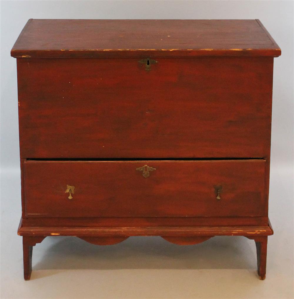 Appraisal: AMERICAN RED PAINTED MULE CHEST having a flat top with