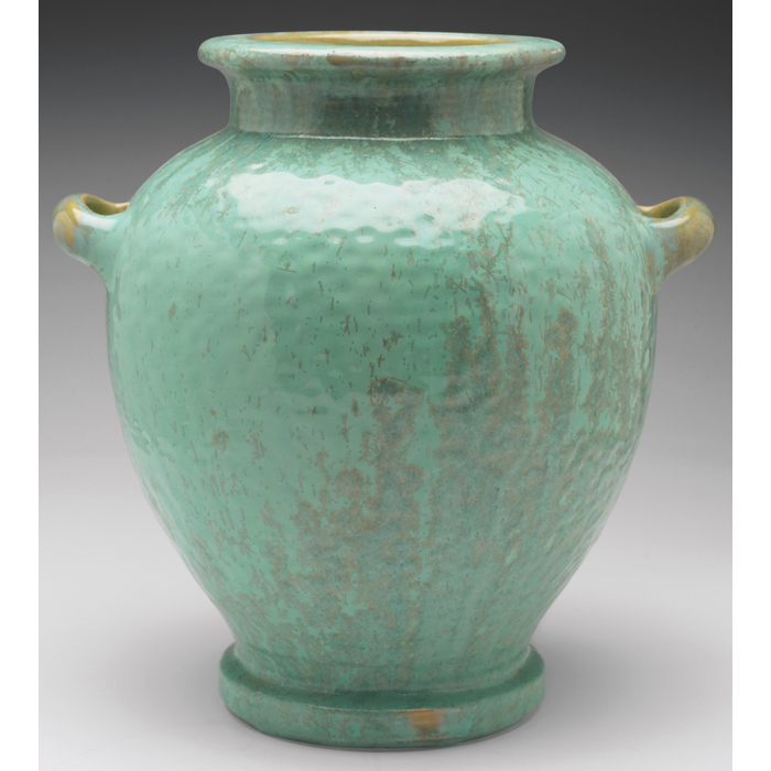 Appraisal: Fulper vase two-handled form covered in a blue-green crystalline glaze