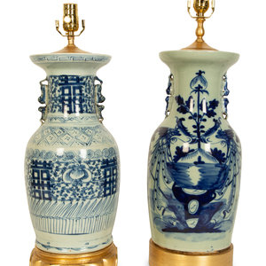 Appraisal: Two Chinese Export Porcelain Vases Mounted as Lamps th Century