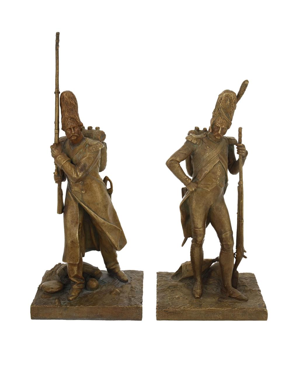 Appraisal: Two gilt-bronze sculptures of Napoleonic French soldiers th Century One