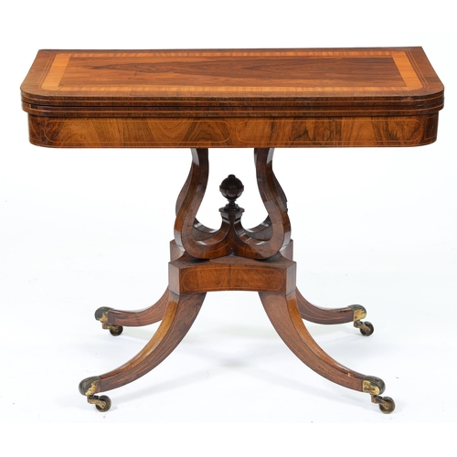 Appraisal: An early Victorian rosewood card table crossbanded in satinwood and