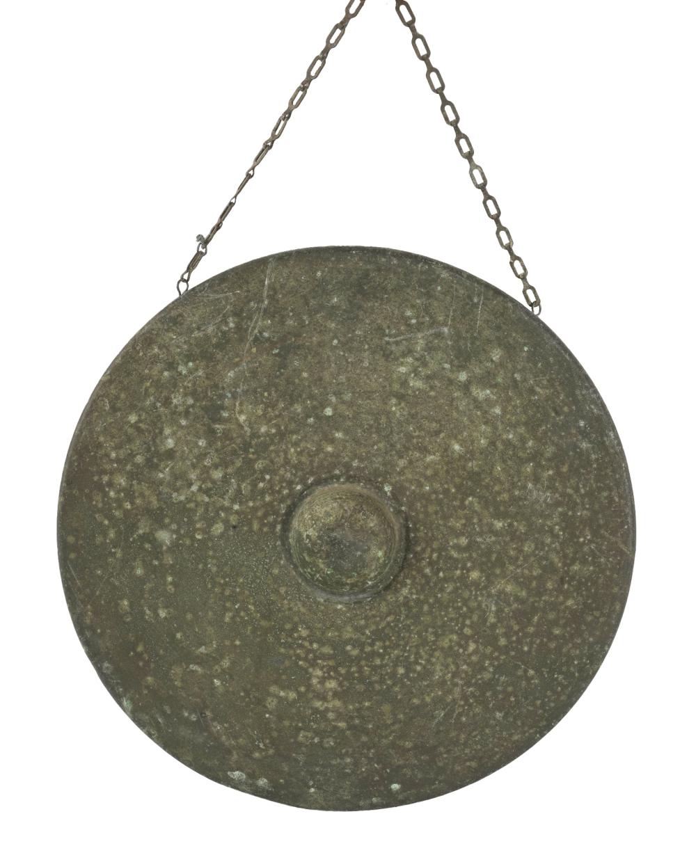 Appraisal: BRONZE GONGwith hanging chain inches diameter inches deep Condition