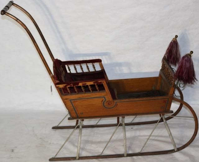 Appraisal: TH CENTURY CHILD S PUSH SLEIGH ORIGINALCONDITION PAINTED FINISH METAL