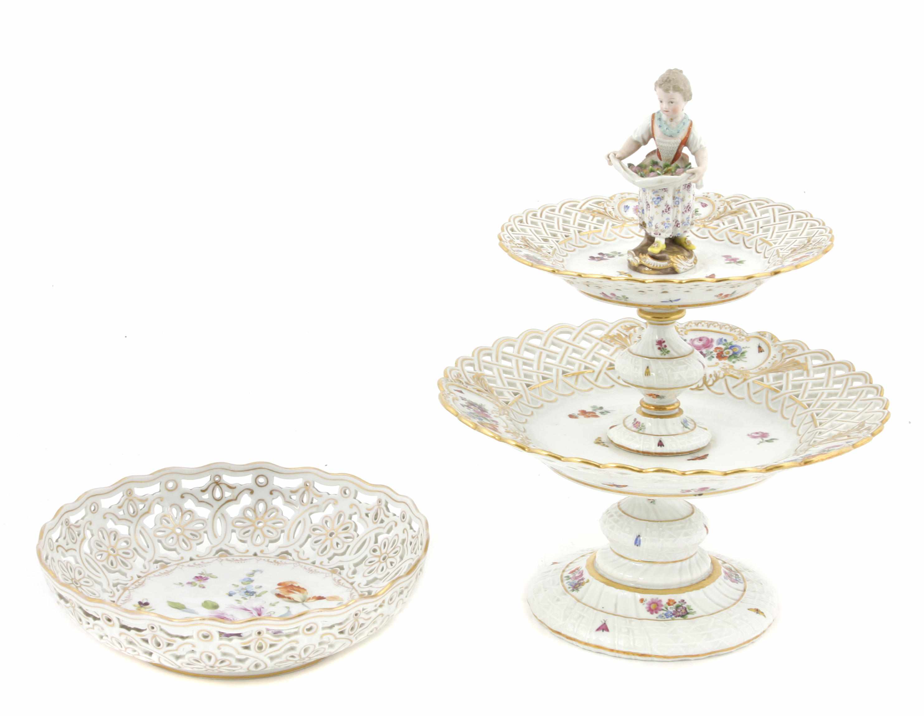 Appraisal: An assembled Meissen porcelain two tier centerpiece early th century