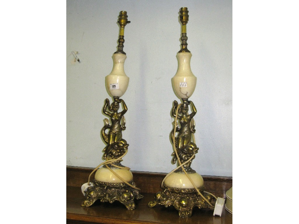 Appraisal: Pair of gilt metal and onyx figural table lamps