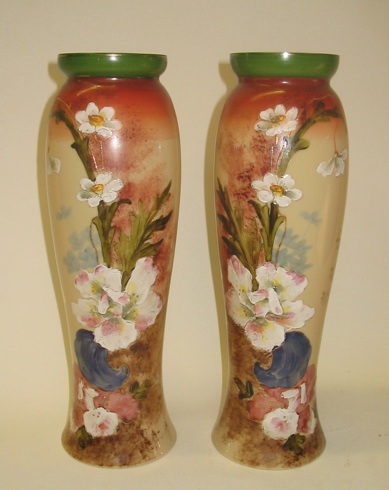 Appraisal: A PAIR OF ENGLISH BRISTON GLASS VASES heavily hand enameled