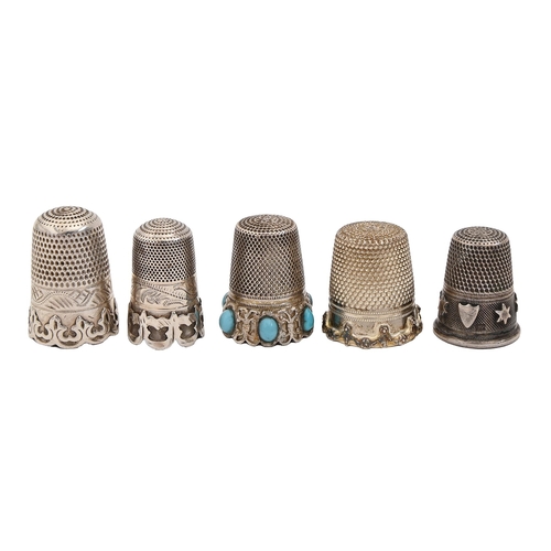 Appraisal: Five Continental silver thimbles late th c and later each