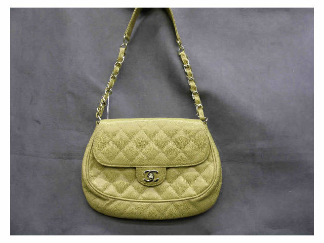 Appraisal: Chanel handbag Caviar gold leather quilted handbag toggle clasp flap