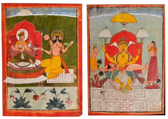 Appraisal: TWO INDIAN MINIATURES Pahari each painted with avatars of Vishnu