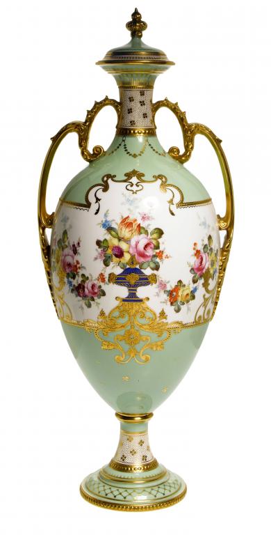 Appraisal: A ROYAL CROWN DERBY TWO HANDLED SLENDER OVIFORM VASE AND