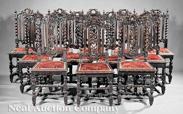 Appraisal: A Set of Twelve American Renaissance Carved Oak Dining Chairs