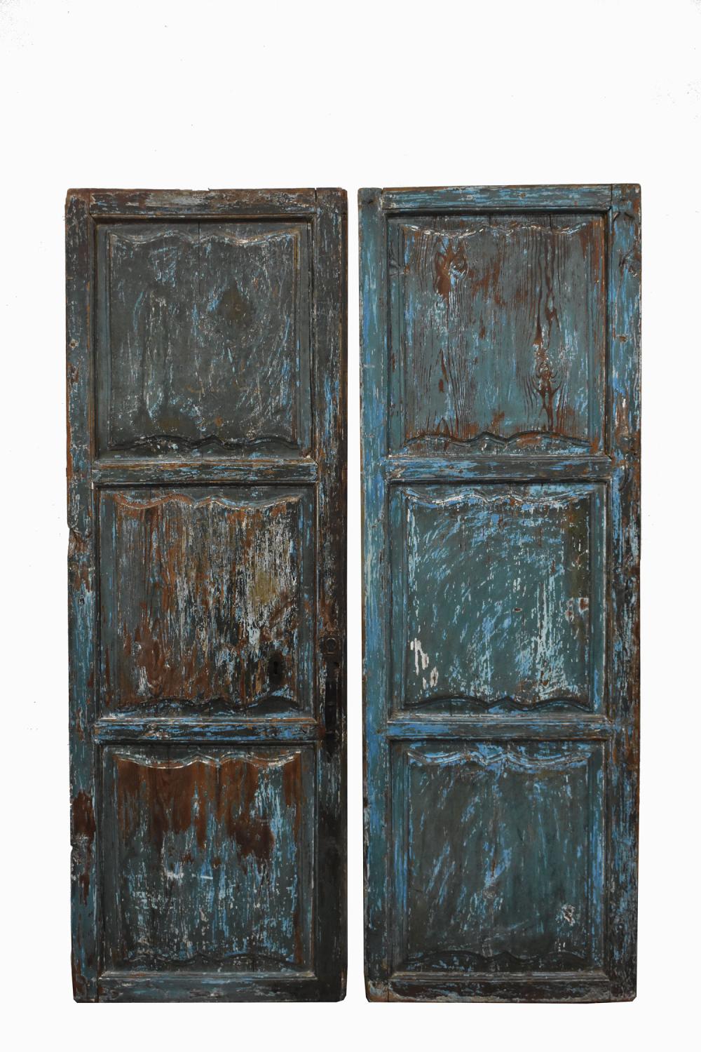 Appraisal: PAIR OF VENETIAN IRON-MOUNTED PAINTED WOOD DOORS th th Century