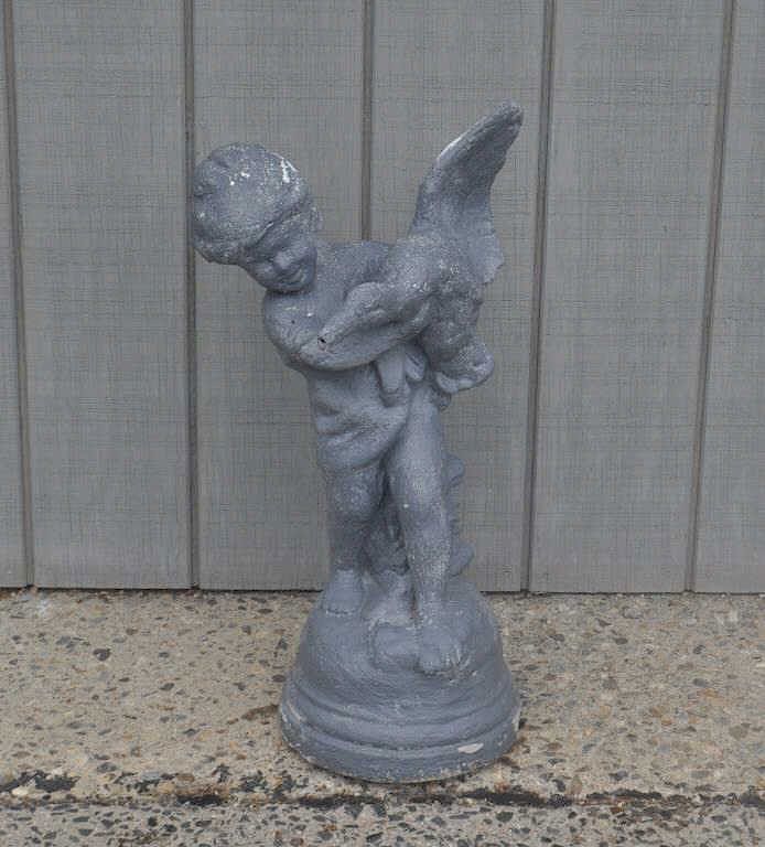 Appraisal: Cast Cement Garden Sculpture of Young Boy holding a waterfowl