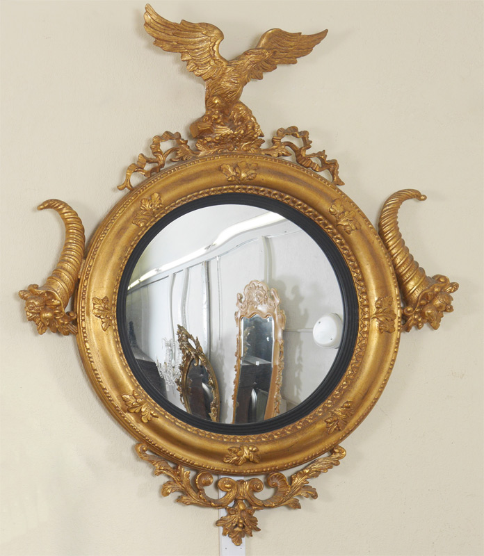 Appraisal: th C REPRODUCTION CONVEX BULLS EYE GILDED MIRROR Eagle and