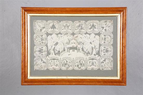 Appraisal: MOURNING PAPER CUTTING Probably American th century Elaborately cut with