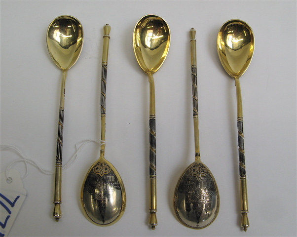 Appraisal: SIX RUSSIAN NIELLO GILT STERLING COFFEE SPOONS The set of