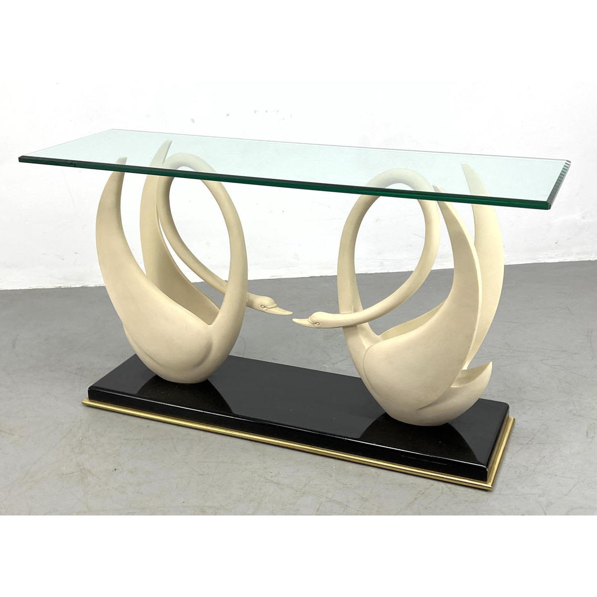 Appraisal: SAN SEN Figural Swan Base Console Hall Table Beveled glass