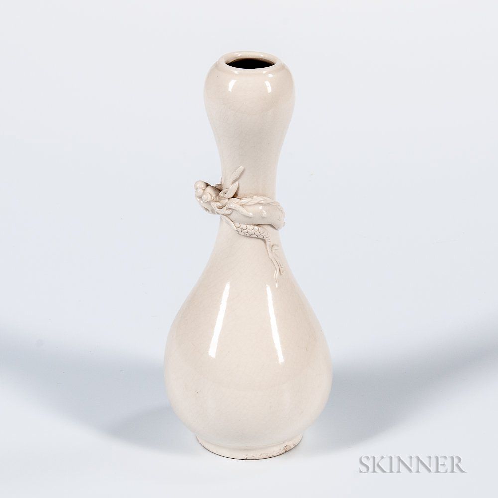 Appraisal: Cream-glazed Garlic-mouth Vase Cream-glazed Garlic-mouth Vase China Qianlong pear-shape decorated