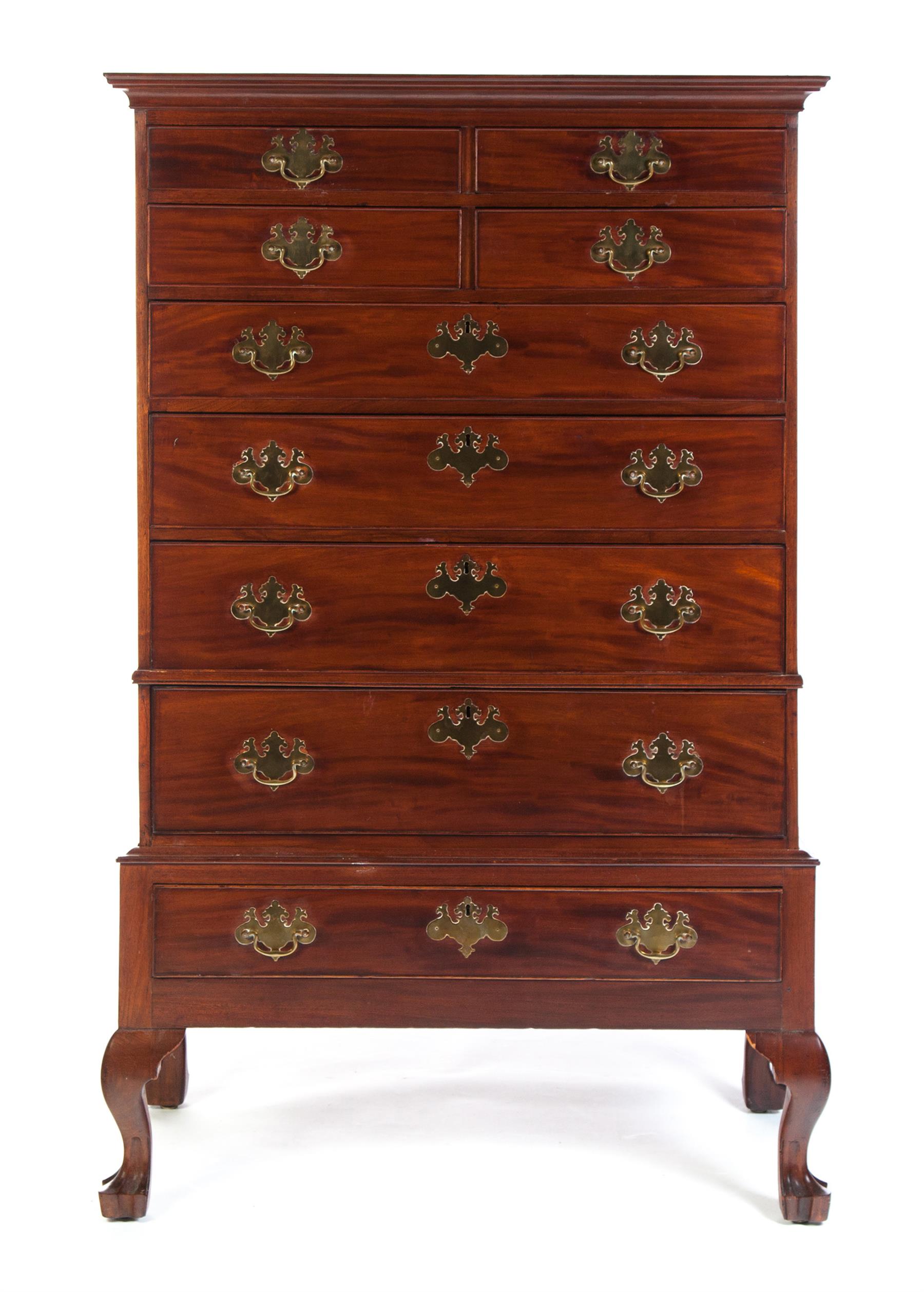 Appraisal: AMERICAN QUEEN ANNE CHEST ON FRAME Late th century mahogany