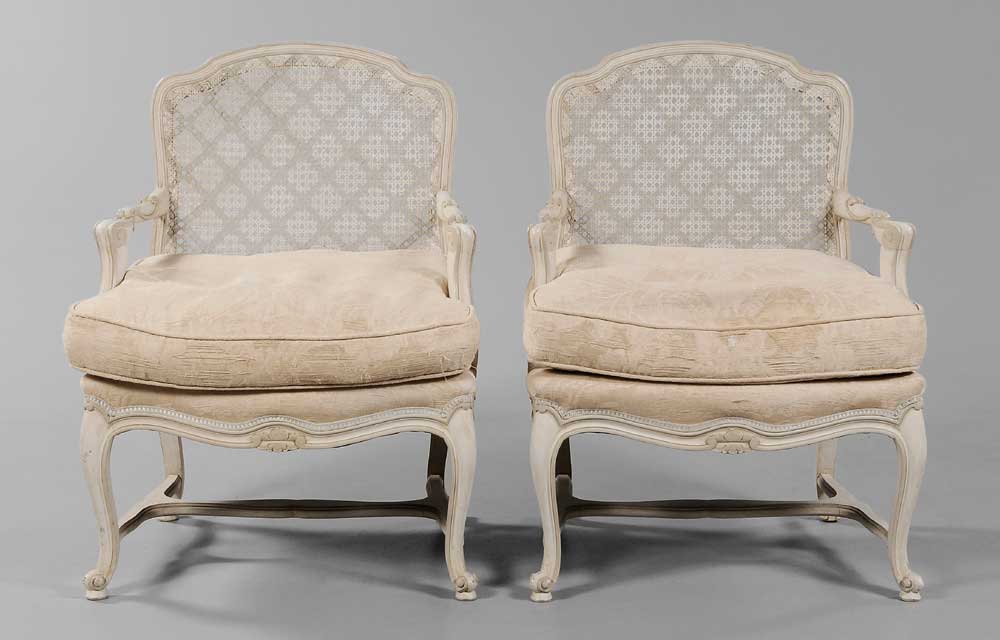 Appraisal: Pair Louis XV Style Open-Arm Chairs th century each with