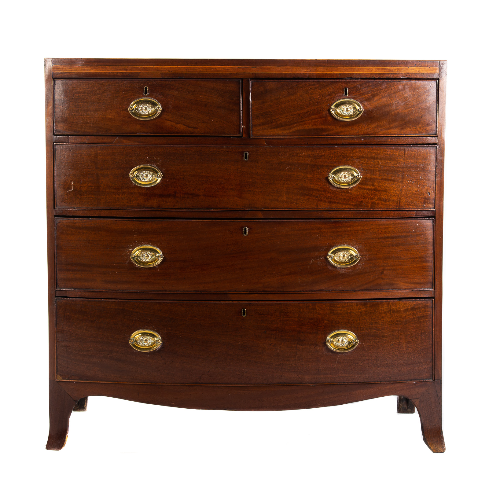 Appraisal: GEORGE III MAHOGANY BOW FRONT CHEST Circa two short drawers