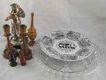 Appraisal: Judaica A pair of treen candlesticks and three towers two