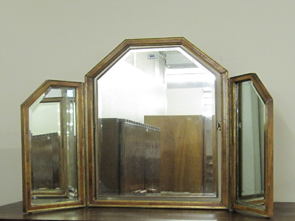 Appraisal: Walnut and gilt tri-plate dressing mirror