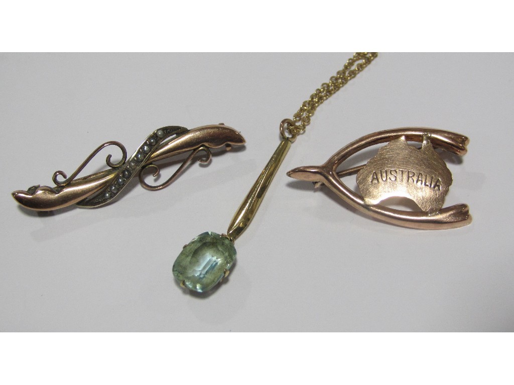 Appraisal: Lot of ct gold items to include Edwardian aquamarine pendant