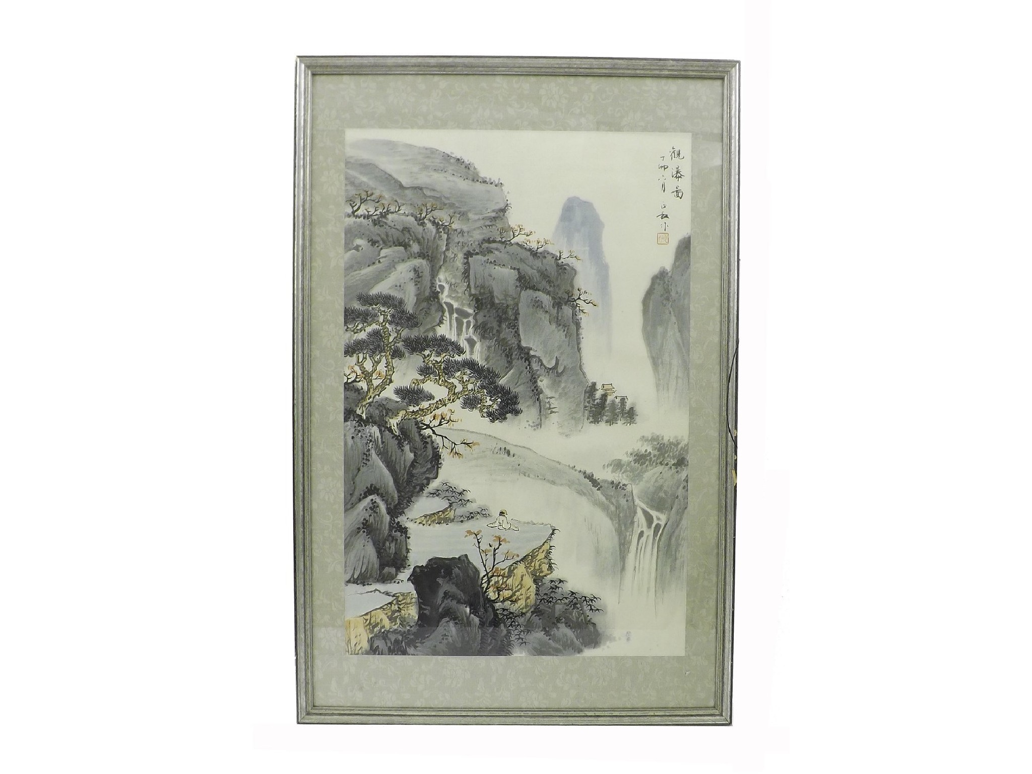 Appraisal: Chinese School - mountainous landscape watercolour calligraphy and seal mark