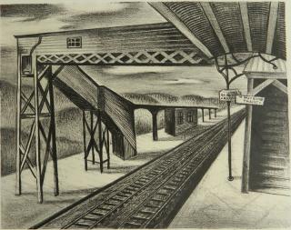 Appraisal: Leon Bibel lithograph Leon Bibel American - - ''Railway Station''-