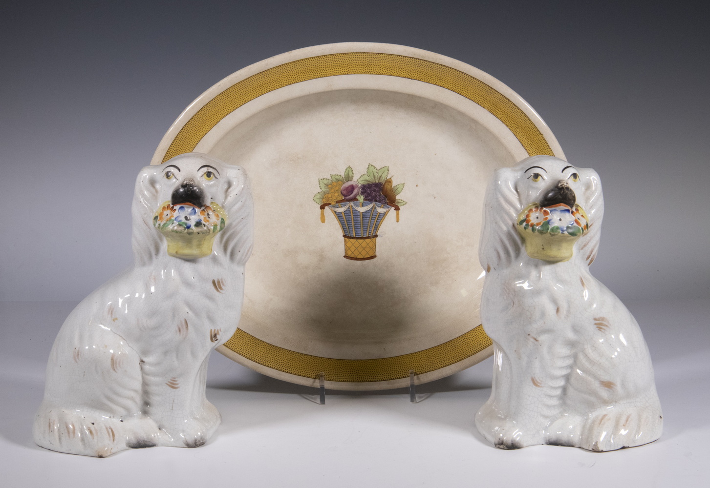 Appraisal: PCS ENGLISH CERAMICS Including Vintage matched pair of Staffordshire spaniels