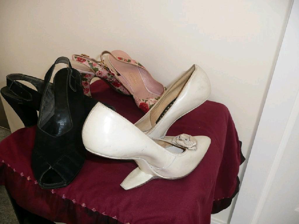 Appraisal: Three pairs of ladies shoes - 's black slingback 's