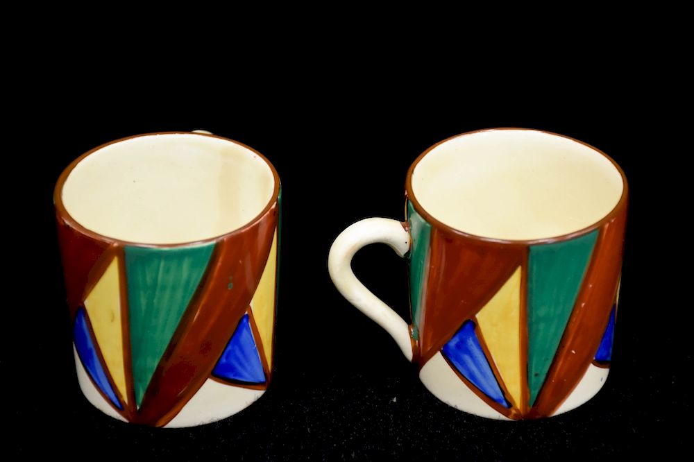 Appraisal: Pair Bizarre Clarice Cliff Demitasse Cups Pair Bizarre Clarice Cliff