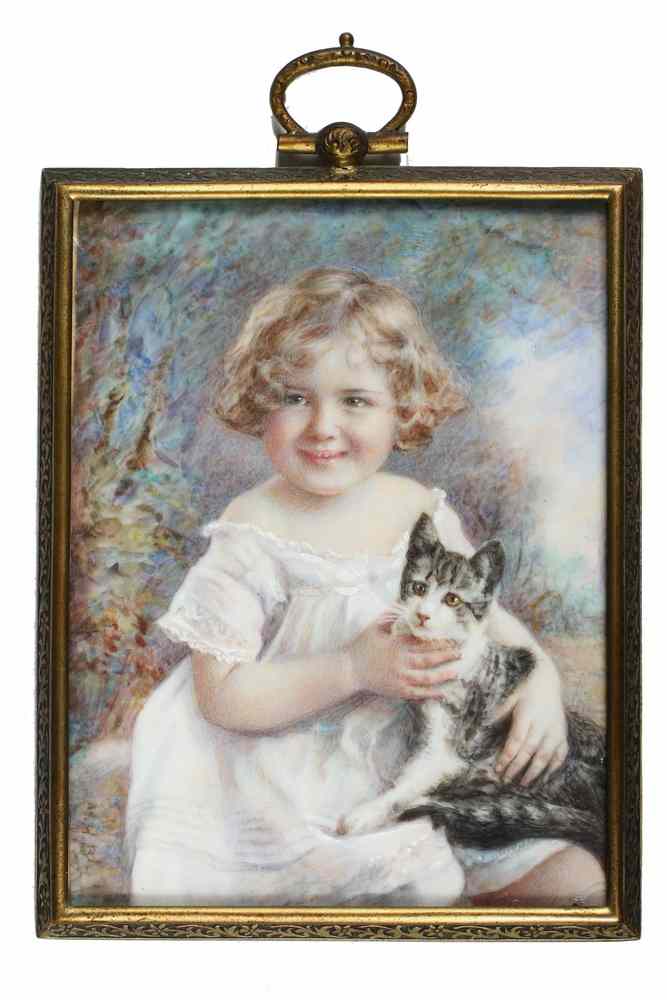 Appraisal: WATERCOLOR ON IVORY MINIATURE - Miniature Portrait of Young Girl