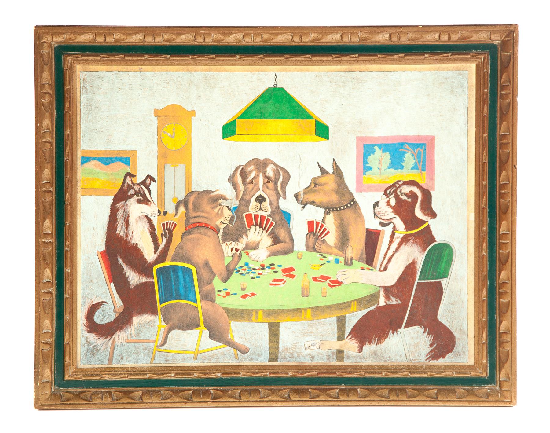 Appraisal: DOGS PLAYING POKER PICTURE American mid th century Print on