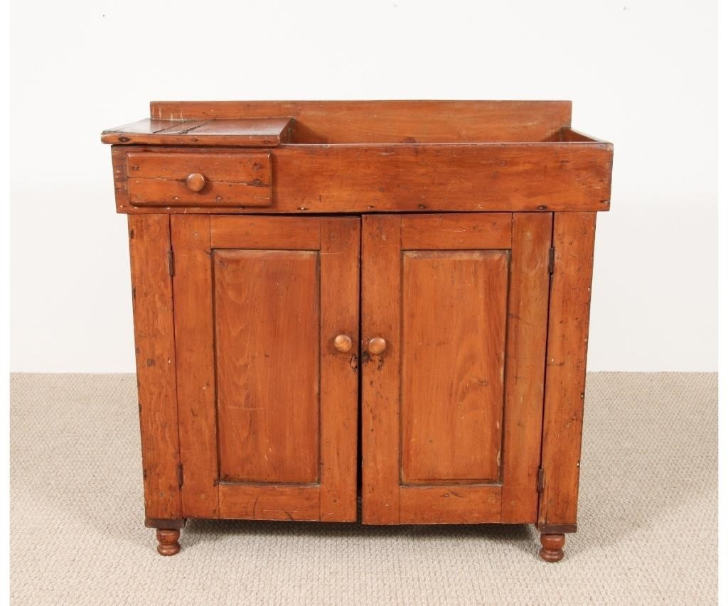 Appraisal: Country pine dry sink circa with red painted interior h