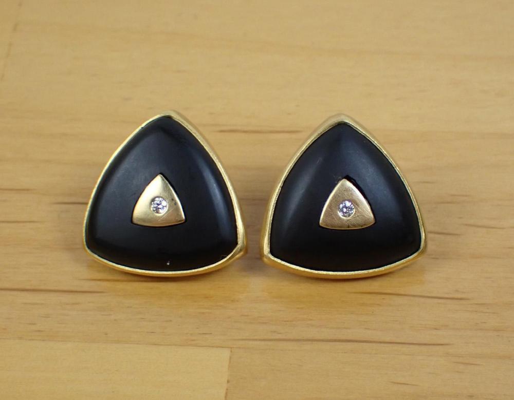 Appraisal: PAIR OF DIAMOND AND BLACK ONYX EARRINGS each k yellow