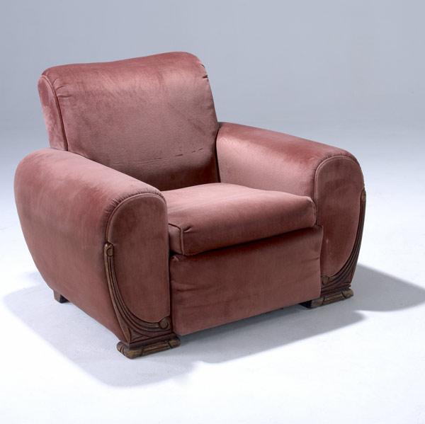 Appraisal: ART DECO Club chair upholstered in rose velvet with decorative