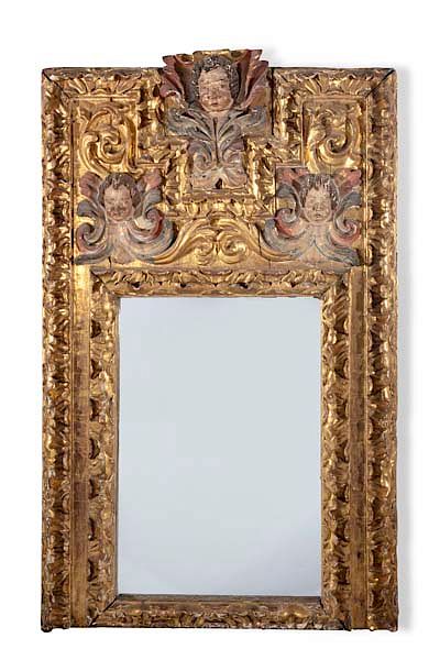 Appraisal: A Spanish Baroque gilt and painted mirror A Spanish Baroque