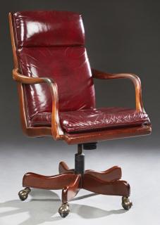 Appraisal: American Mahogany and Oxblood Leather Swivel Desk Chair th c