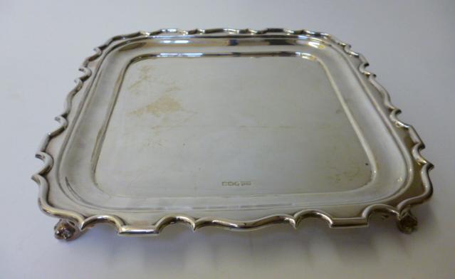 Appraisal: A SALVER maker Walker and Hall Sheffield of rounded square