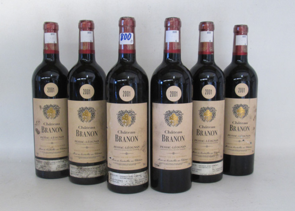 Appraisal: SIX BOTTLES OF VINTAGE FRENCH RED BORDEAUX WINE Chateau Branon