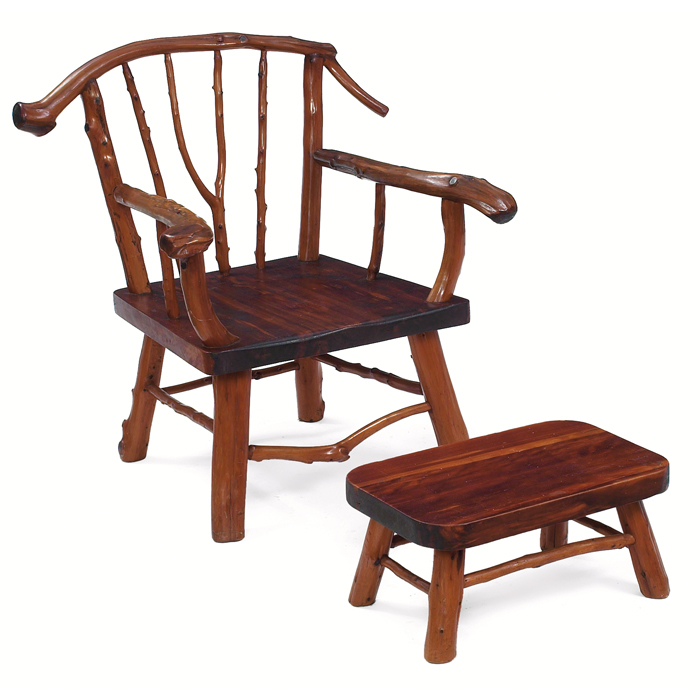 Appraisal: Old Hickory style armchair and stool