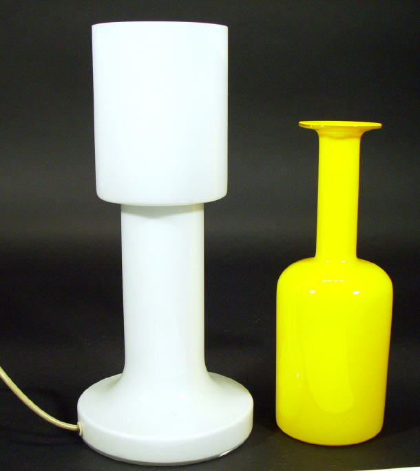 Appraisal: Yellow Holmeguards style glass vase and a white Holmeguards table