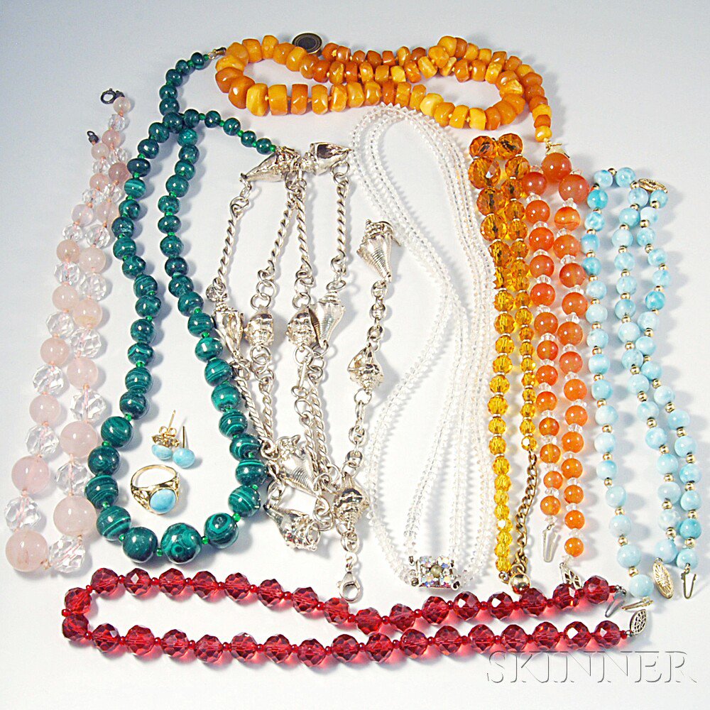 Appraisal: Group of Mostly Bead Necklaces including two hardstone strands with