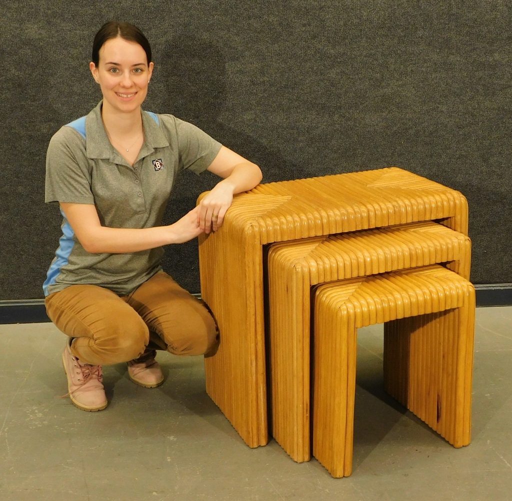 Appraisal: SET BENT RATTAN GEOMETRICALLY STYLE NESTING TABLES United States th