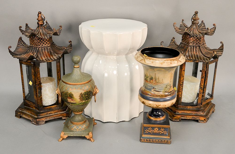 Appraisal: Five piece group to include a pair of Oriental temple